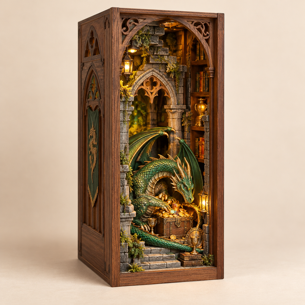 Book nook fantastique : dragon gardien miniature