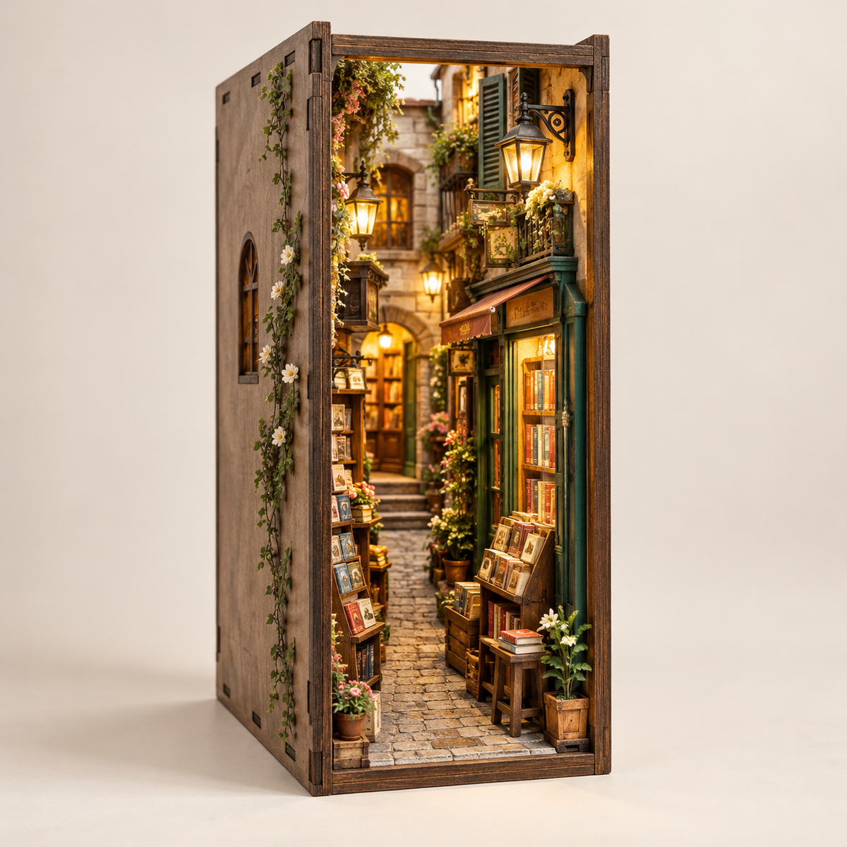 Book Nook Ruelle des Libraires : ruelle de librairies miniature lumineuse, décor entre livres