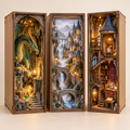 Pack Trio Fantastique : dragon, château et tour de magicien en dioramas miniatures lumineux